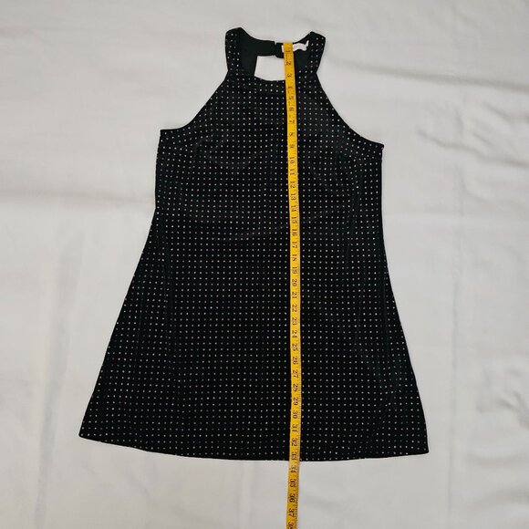 Candie's Black Velvet Sparkly Polka Dot Keyhole Back Halter Dress Women's Large - Picture 6 of 10
